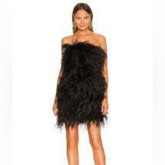 LAMARQUE x REVOLVE Triana Mini Dress in Black Feathers NYE party Dress - Picture 3 of 12
